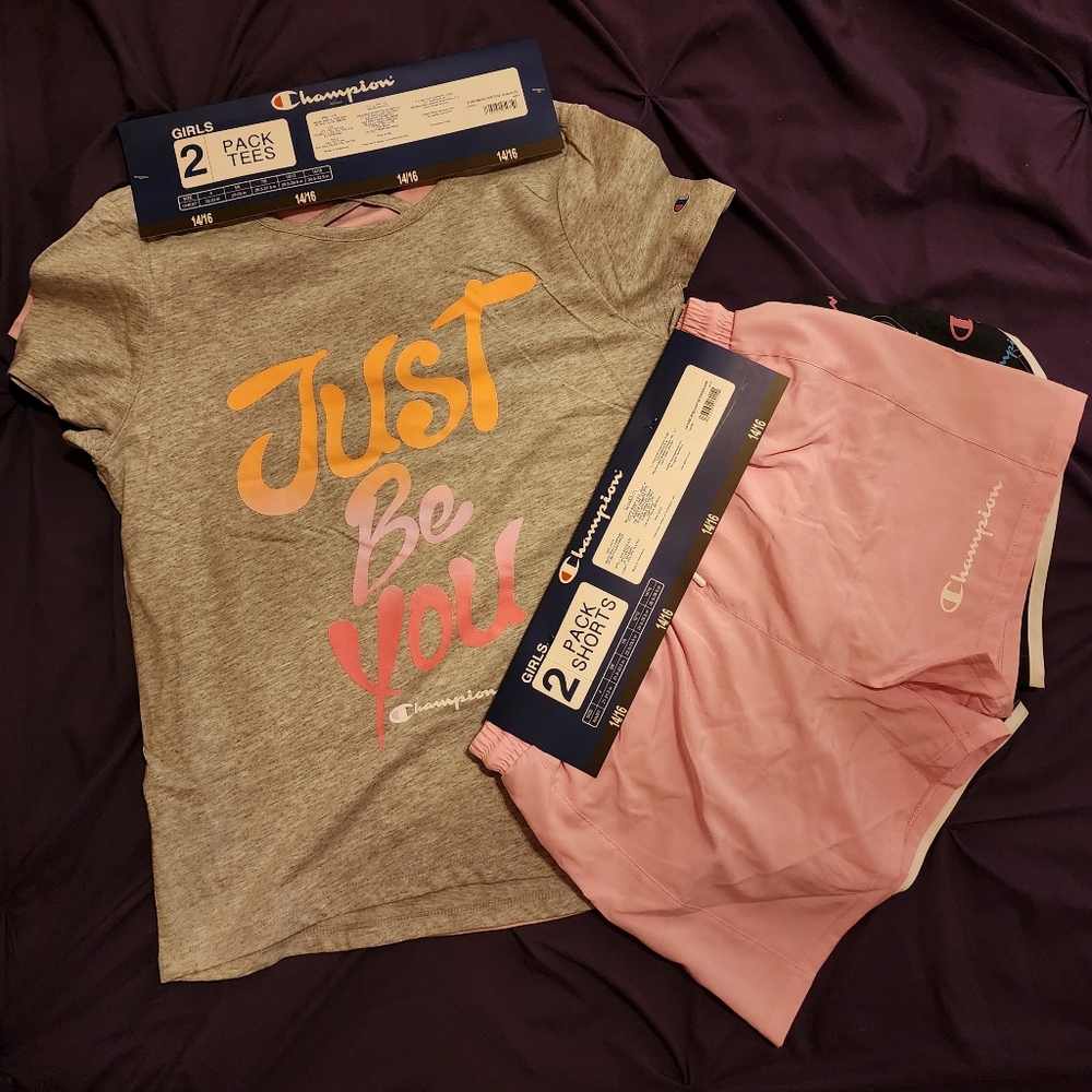 Two Sets Champion Shorts and T-Shirts Girls Size 14/16 Two T-Shirts and 2 Shorts